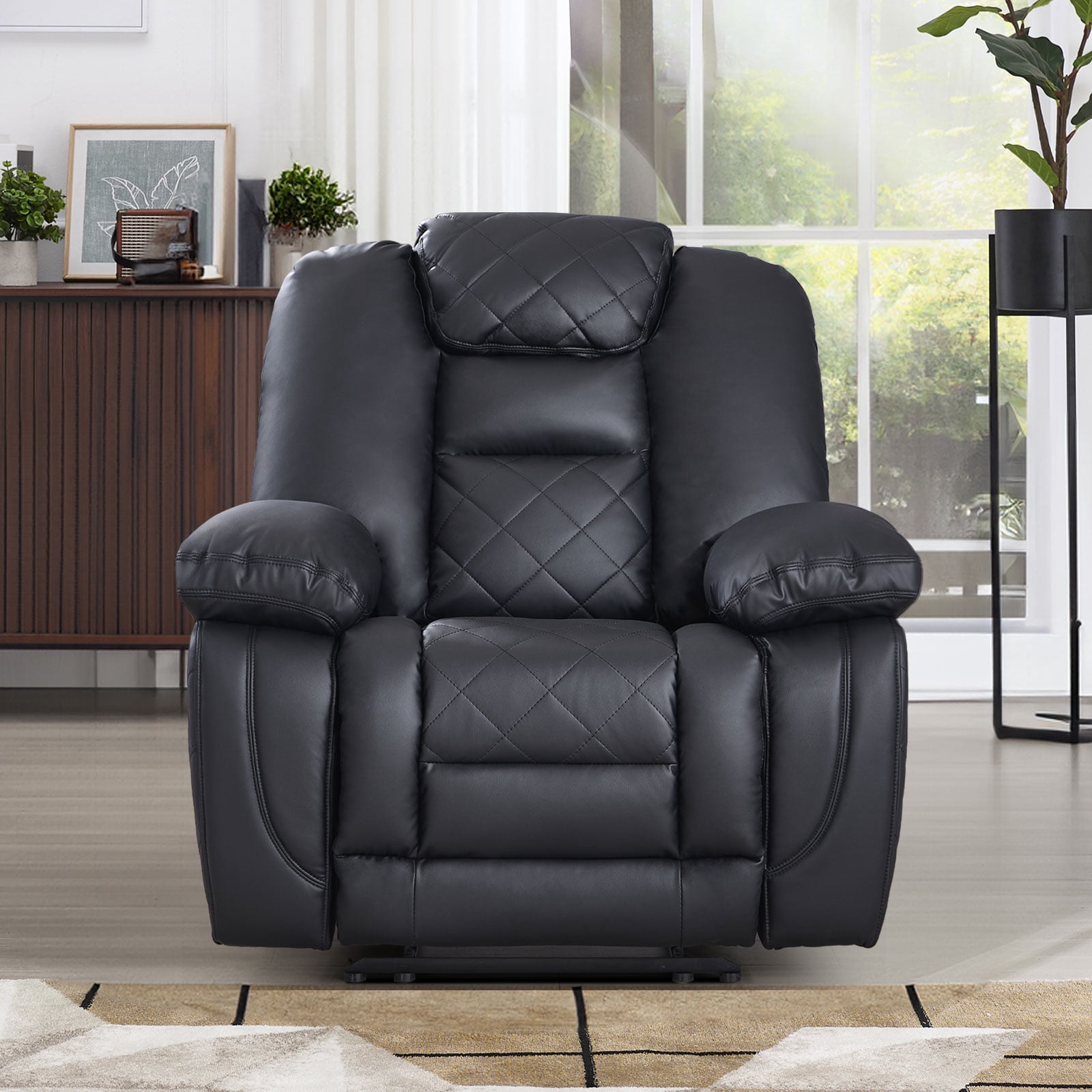 Bonzy Home Manual Recliner Chair, Modern Single‑Seat Reclining Sofa with Padded Armrests and Adjustable Backrest for Living Room & Bedroom, Black