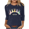 thumbnail image 2 of Mifsaly Ribbed Knit Easter Shirts for Women Cute Bunny and Egg Print Tshirts Loose Tunic 3/4 Sleeve Tops Textured Relaxed Festival Basic Tee L, 2 of 7