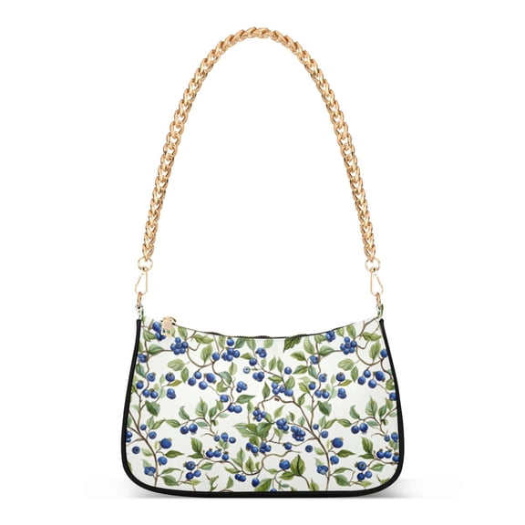 Print Tote Bag for Women Blueberries and Greens Shoulder Bag Shoulder Handbags Chain Strap