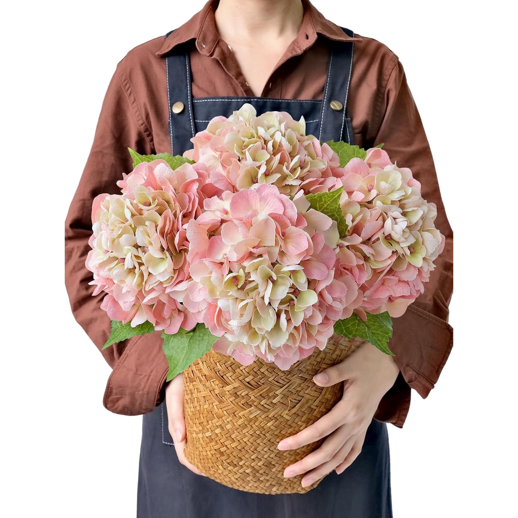 4PCS Lifelike Real Touch Artificial Hydrangeas 21 Pink Hydrangea Artificial Flowers for Decoration Faux Vintage Silk Fake Flowers for Bouquet Wedding Centerpieces Tables Party Outdoor Home
