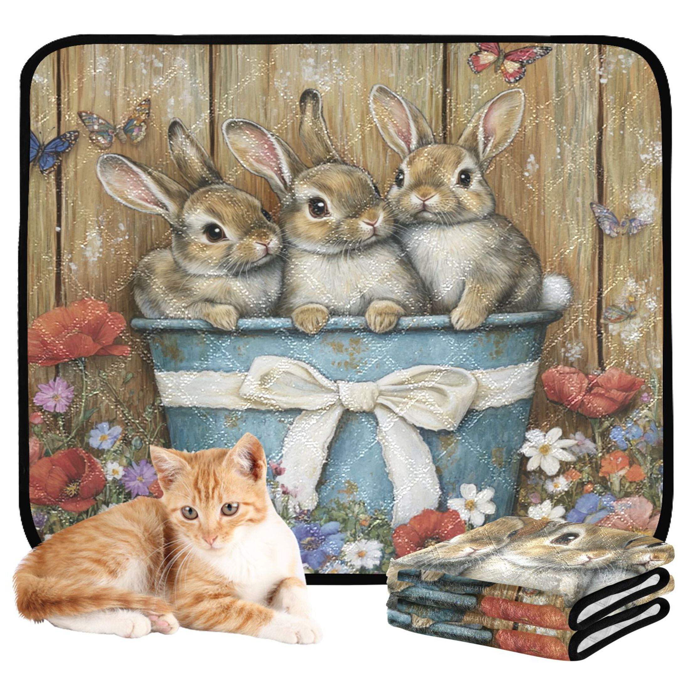 Qxltty Cute Bunnies Cat litter Pads Pet Set of 2 Diaper Mats Center Anti-leakage Layer Absorbent Soft and Comfortable