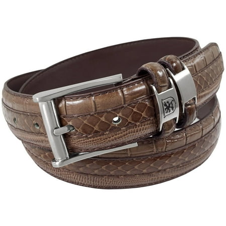 Embossed Lizard - Stacy Adams Belts Stacy Adams 35mm Chocolate Tri-Leather Embossed, Croc, Lizard, Snake Belt