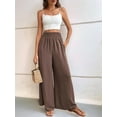 thumbnail image 2 of Women Linen Palazzo Pants Wide Leg Summer Boho High Waist Casual Lounge Pants Beach Travel Vacation Outfits Brown S, 2 of 8