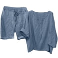 thumbnail image 1 of Birdeem Blouses pour Femmes Mode Col Rond Décontracté Manches 3/4 Hauts Shorts Pantalons Ensembles, 1 of 12