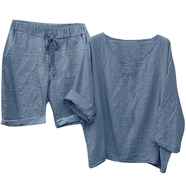 Birdeem Blouses pour Femmes Mode Col Rond Décontracté Manches 3/4 Hauts Shorts Pantalons Ensembles