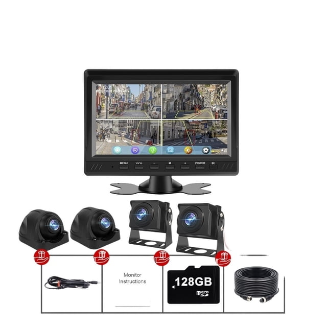 7" AHD 4CH Truck Monitor BSD Recording DVR 1080P Car Rear View Camera Vehicle IPS Touch Screen Right Outside Speaker ,Clear Images