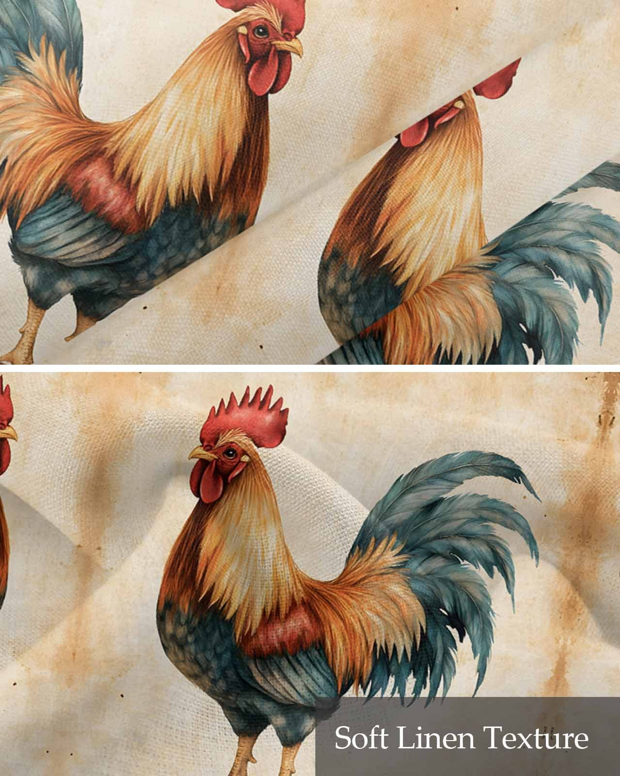 Farmhouse Rooster Kitchen Valances for Windows Farmhouse Linen Window Valance Curtain for Living Room Window Treatment Vintage Country Animals Print Valance Rod Pocket Topper Drape, 60 x 18 Inch