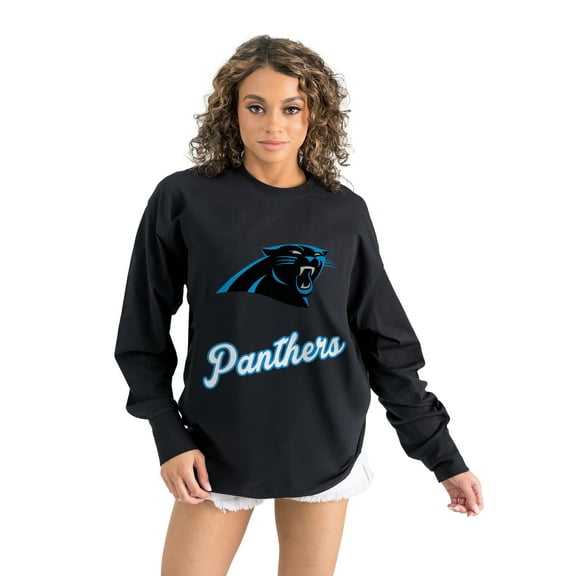 Women's Gameday Couture  Black Carolina Panthers Oversized Long Sleeve T-Shirt