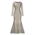 thumbnail image 3 of Women Wedding Dress Lace Sequin Embroidered Long Sleeve Bridal Maxi Dress Evening Gown Bodycon Bridesmaid Slim Sexy Dresses, 3 of 7