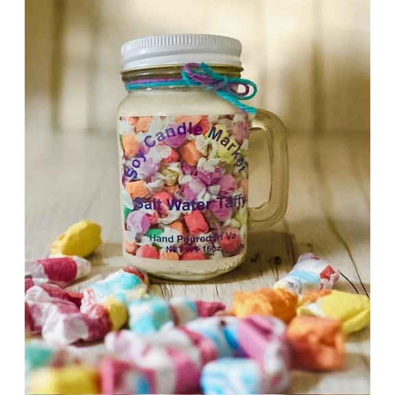 Soy Scented Candles | Handmade & Highly Aromatic Candles Burns Upto 85 Hours in Glass Jar - Perfect for Home Decor, Wedding, Birthday, Dinner (Salt Water Taffy, 16 oz)