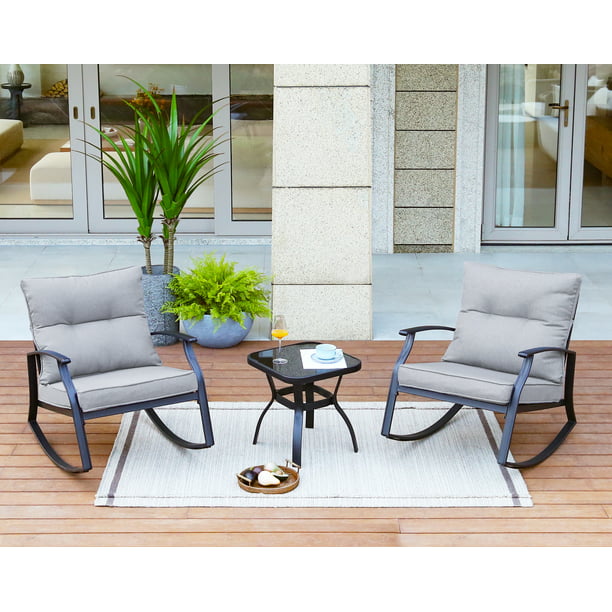 Wampat 3 Piece Patio Rocking Bistro Set Plus Size Outdoor Chair Support 300lbs Com - Outdoor Patio Rocking Chair Sets Uk