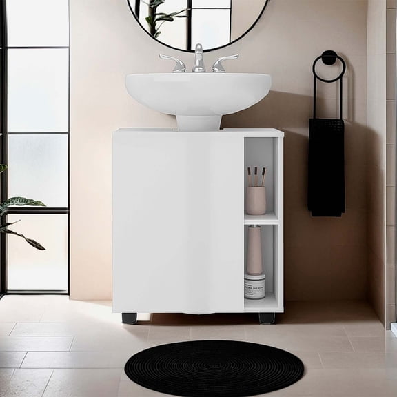 DEPOT E-SHOP Foscoe Storage Cabinet, 1 Door, 4 Shelves, 2 Legs, White