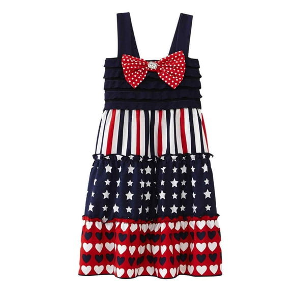 YOUNGLAND Infant Toddler Girls Patriotic Stars Stripes Dress Heart Sundress 3T
