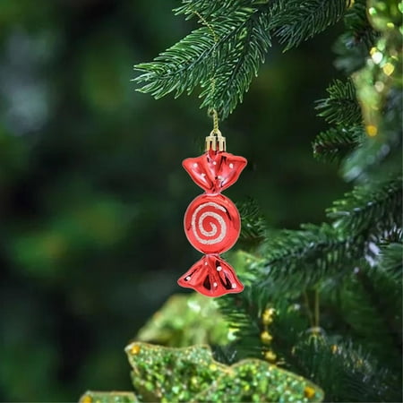 

yievot Electroplating Flat Candy Painted Candy Props Christmas Tree Pendant Flat Lollipop 6 Pcs/box