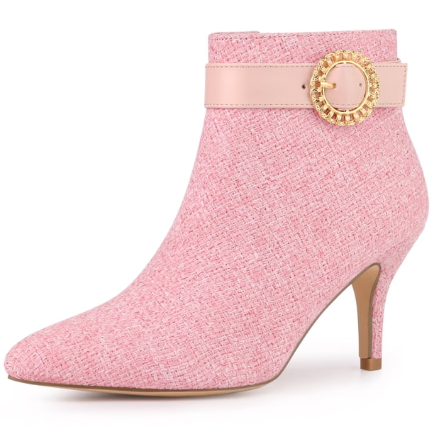 Botines de mujer Allegra K Stiletto Tacones altos Tela de malla Rosa 38.5