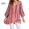 thumbnail image 1 of T-shirt Femme Manches Longues T-shirt Femme Blouse Automne V Col Rayé Top, Rouge, XXL, 1 of 4