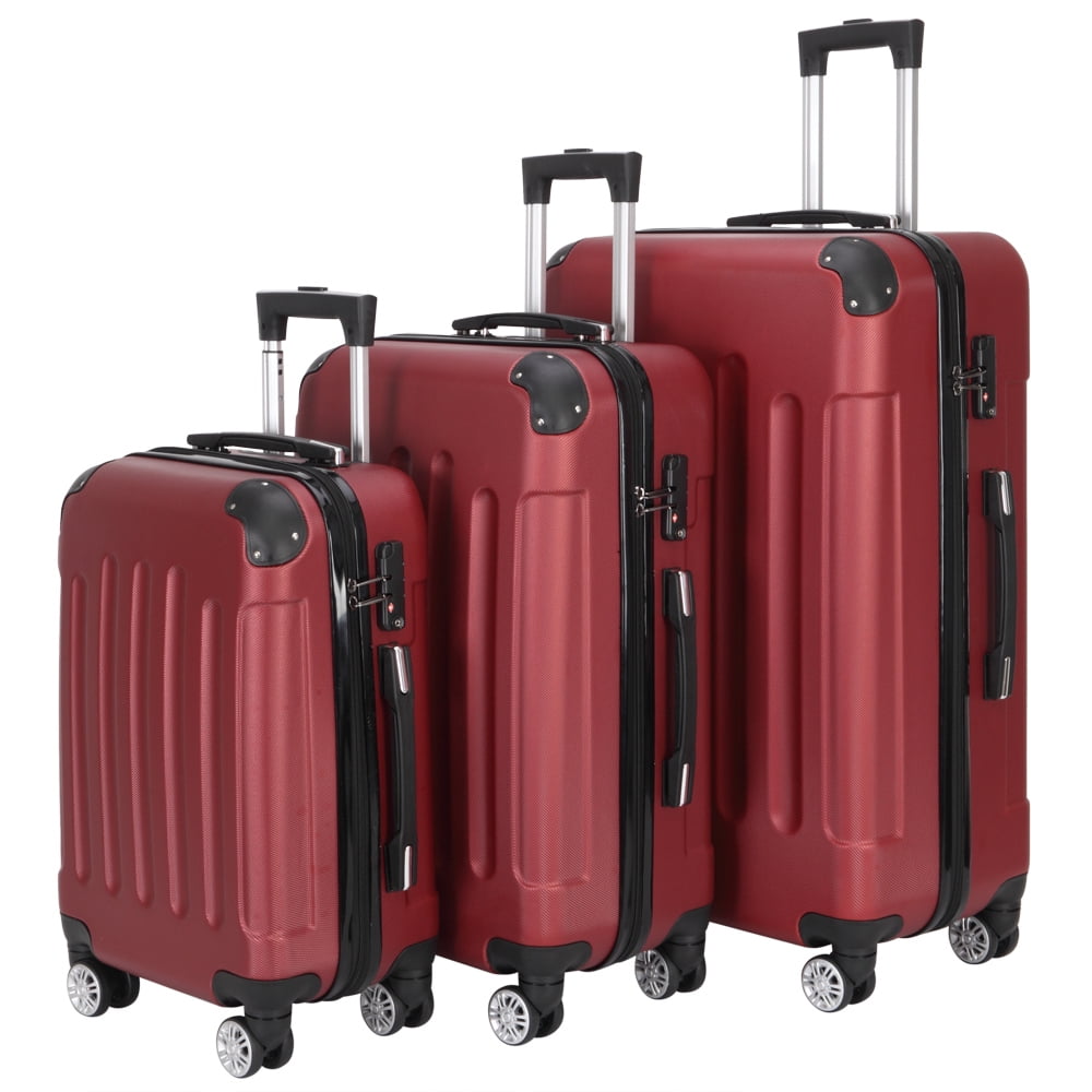 3 Piece Set, Suitcase Spinner Luggage Sets ABS Trolley Case Lightweight Durable Suitcase Double Wheels Suitcase Carry-On Luggage Suitcases TSA Lock 20/24/28 Inch (Wine Red)