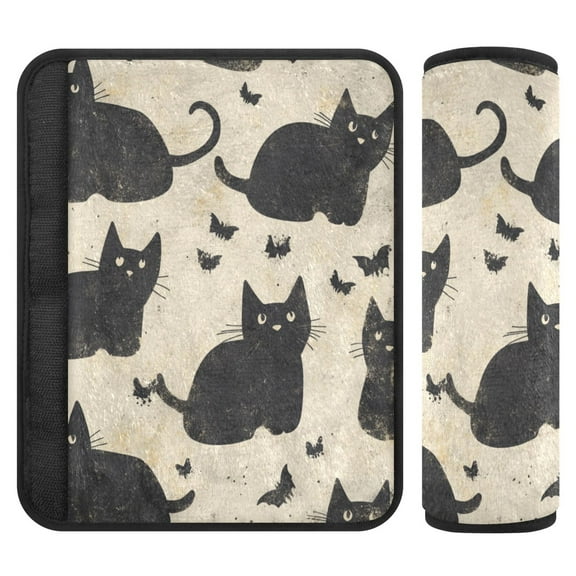 WOBOGO Black Cat Seat Belt Cover 2 Piece Soft Comfort Driving Shoulder Pad Suitable for All Cars and Backpacks