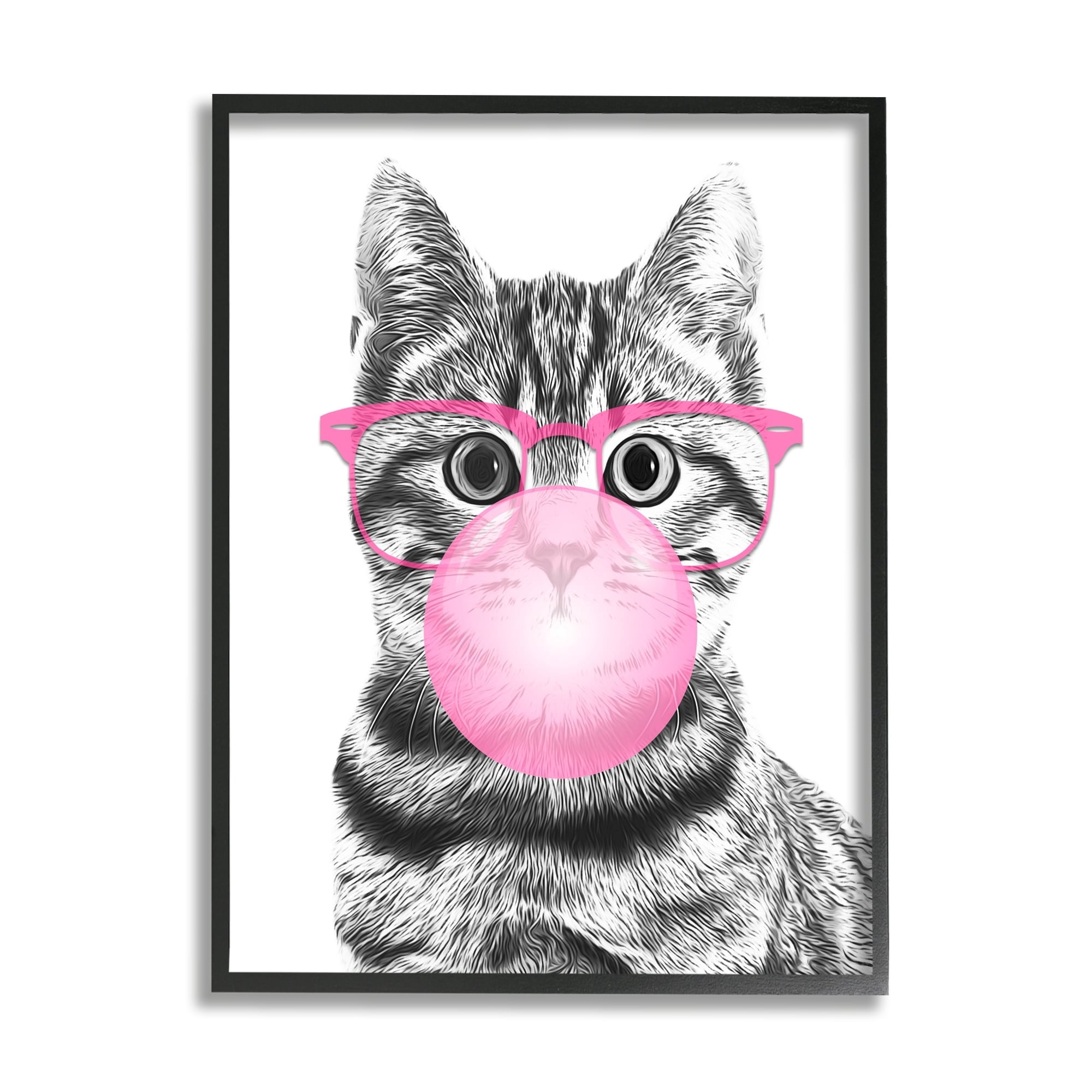 Stupell Industries Adorable Cat Bubble Gum Pink Glasses Monochrome Illustration , 24 x 30, Design by Annalisa Latella