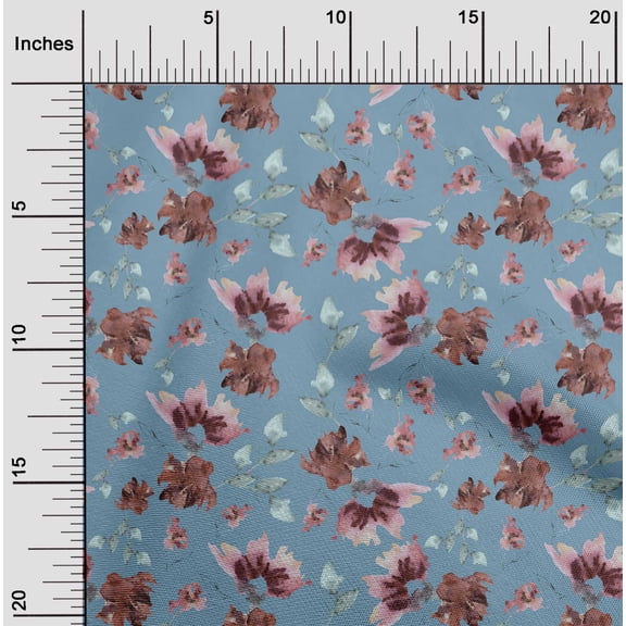 oneOone Viscose Chiffon Grayish Blue Fabric Flower & Leaves Watercolor Quilting Supplies Print Sewing Fabric By The Yard 42 Inch Wide