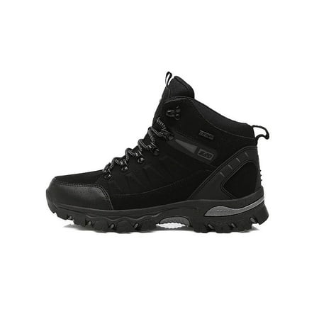 

Eloshman Womens Comfortable Round Toe Work Booties Outdoor Non-Slip Mid Top Trekking Shoe Lace Up Sneakers Black 7