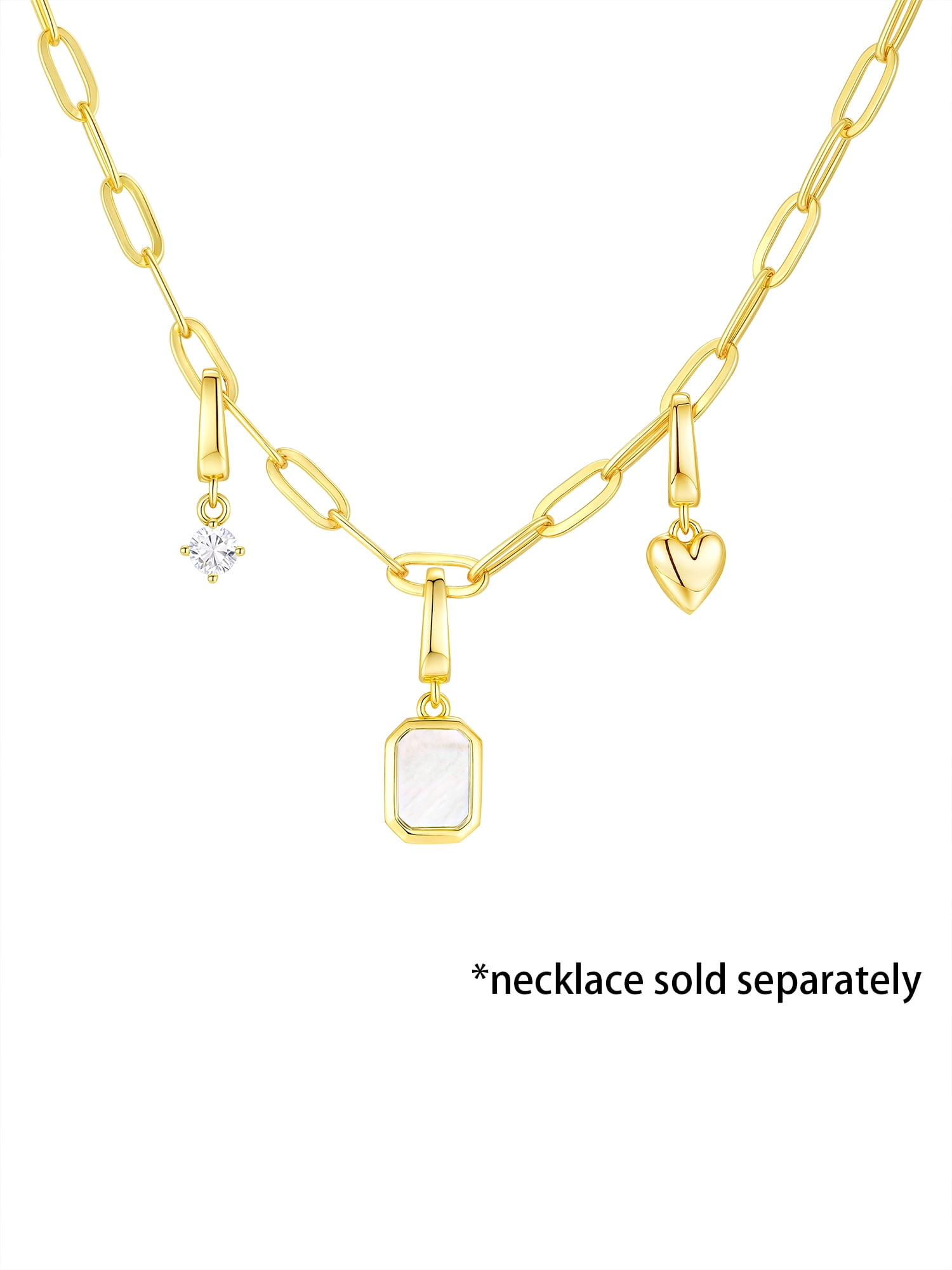 Brilliance Fine Jewelry Mother of Pearl and Simulated Diamond Charm Set in 14KT Gold Plated Sterling Silver
