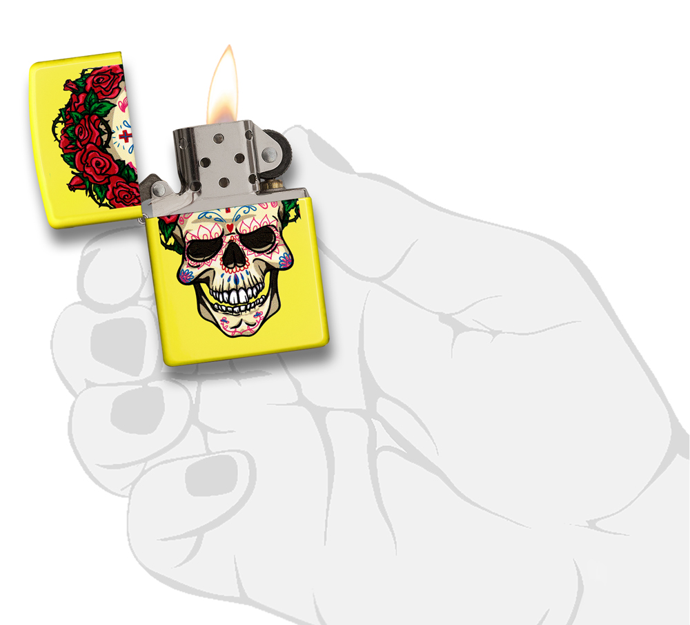 Zippo Lighter - Skull Roses Design