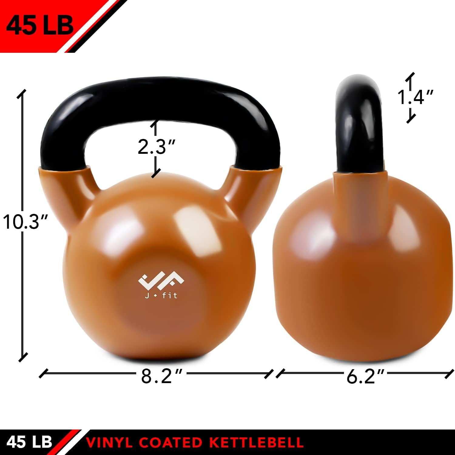 JFIT Kettlebell Weights Vinyl Coated Iron, 45 LB