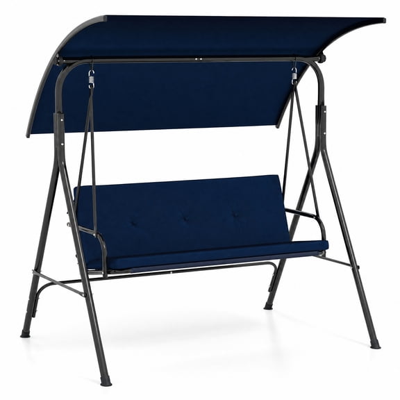 Biotree 3-Seat Outdoor Porch Swing with Adjustable Canopy, Patio Swing Chair with Cushion & Steel A-Frame for Backyard Garden Deck, Navy