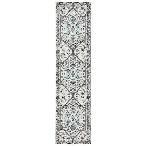 SAFAVIEH Tulum Mattie Oriental Runner Rug, Ivory Grey/Blue Rust, 2' x 8'