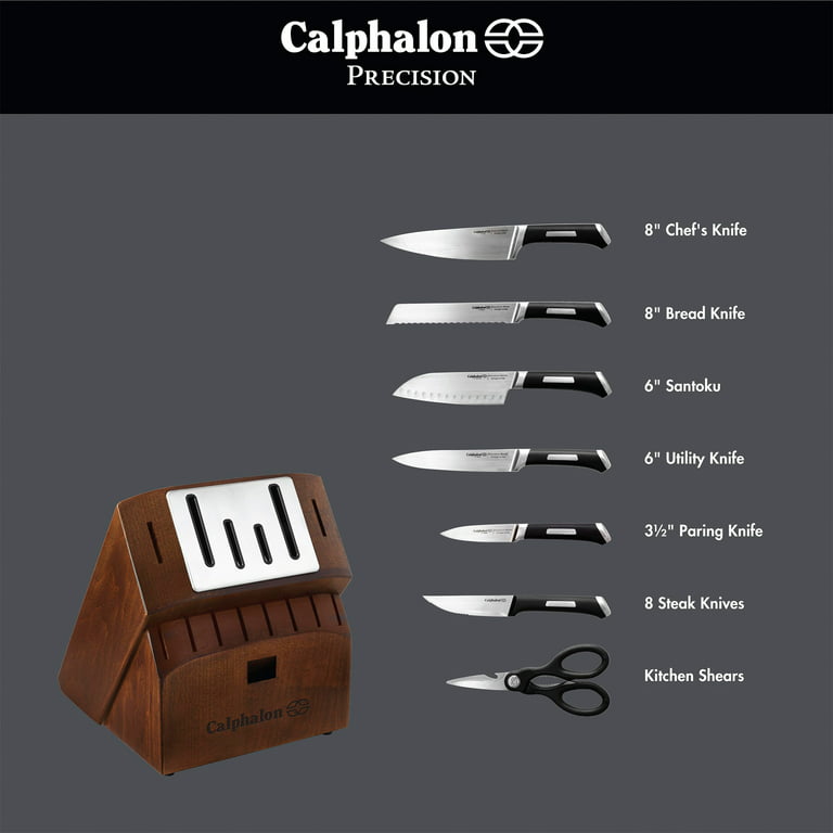 Select by Calphalon Self-Sharpening Knife Set with Block, Cutlery Set, 15-Piece, with SharpIN Self-Sharpening Knife Block, Dark Wood