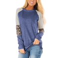 thumbnail image 1 of Chemise pour Femmes Col Rond Manches Longues Haut à Rayures Horizontales Imprimé Léopard Haut Style Décontracté Pulls-Shirts, 1 of 4