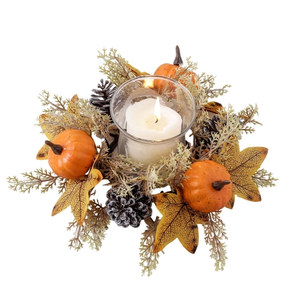 Clearance Under $4 Pumpkin & Pinecone Candle Holder Wreath – Fall Aromatherapy Centerpiece with Rustic Decor for Thanksgiving Table Mantel, 1-Pack