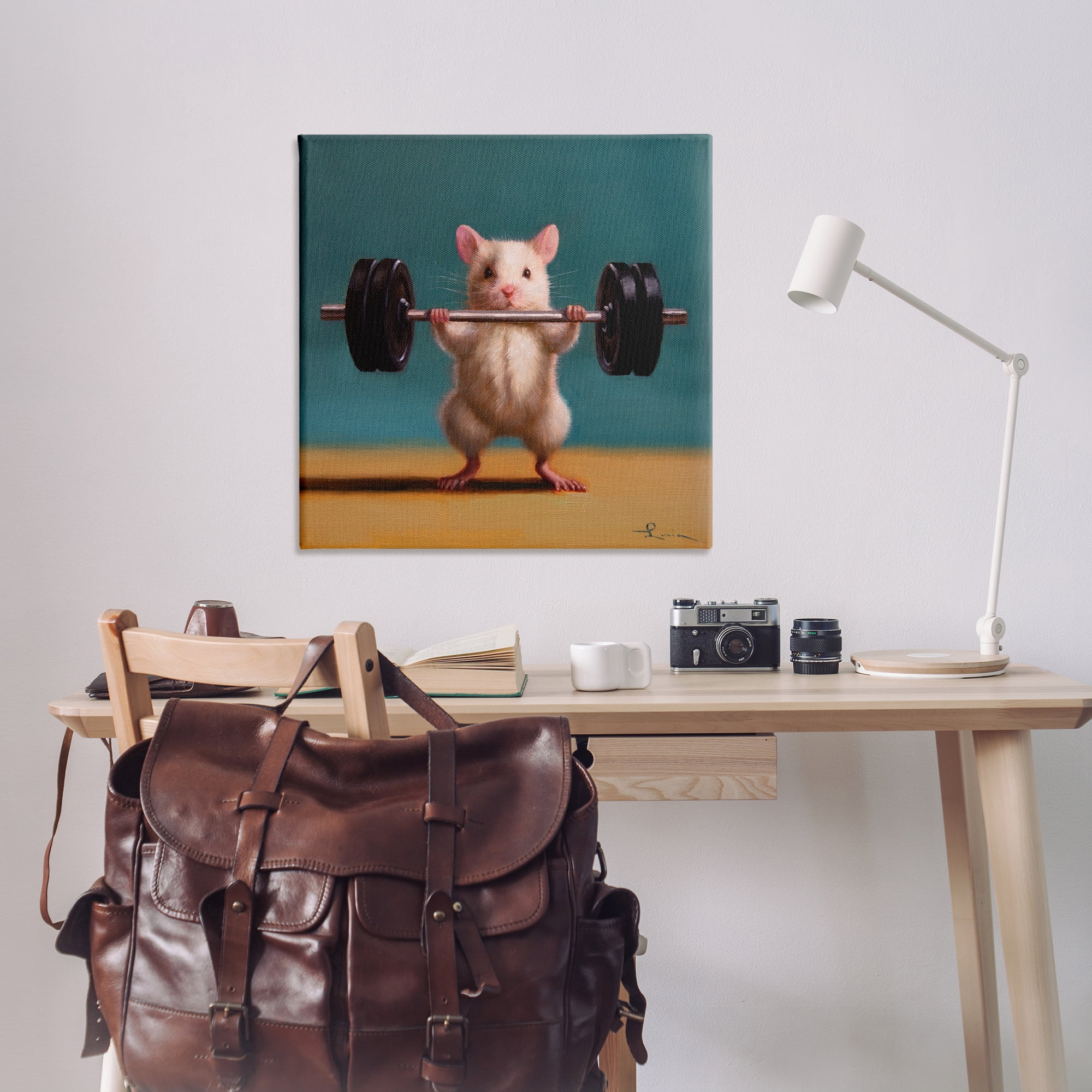 Stupell Industries Power Lifting Mouse Animals Painting Wrapped Canvas Art Print Wall Art, 36 x 36