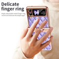 thumbnail image 3 of MonsDirect for 6.7 inch Samsung Galaxy Z Flip 3 5G 2021 Case, Hinge Protection Plating Frame Hard PC Shell PU Leather Cover Durable Shockproof with Finger Ring Stand Holder for Galaxy Z Flip 3, Purple, 3 of 7