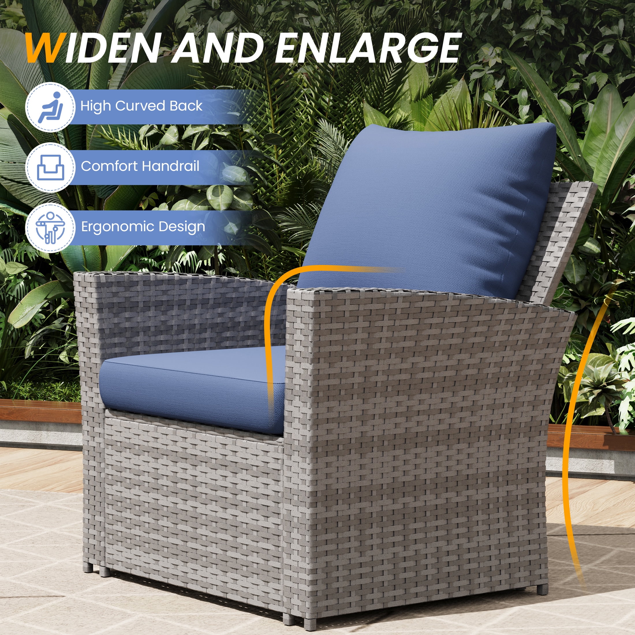 UDPATIO Wicker Patio Furniture Set, 4 Piece Outdoor Sectional Conversation Sets, Gray PE Rattan Patio Sofa Set for Balcony, Backyard, Navy Blue