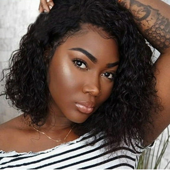 WXLCISI Black Wavy Wigs with Bangs Women’s Short Black Bob Wig Synthetic Natural Looking Heat Resistant Fiber Hair