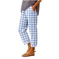 thumbnail image 2 of LEKWK Printed Linen Pants for Women Elastic Waist Casual Wide Leg Pants Lightweight Loose Fit Flowy Trousers with Pockets Beach Vacation Boho Loungewear, 2 of 5