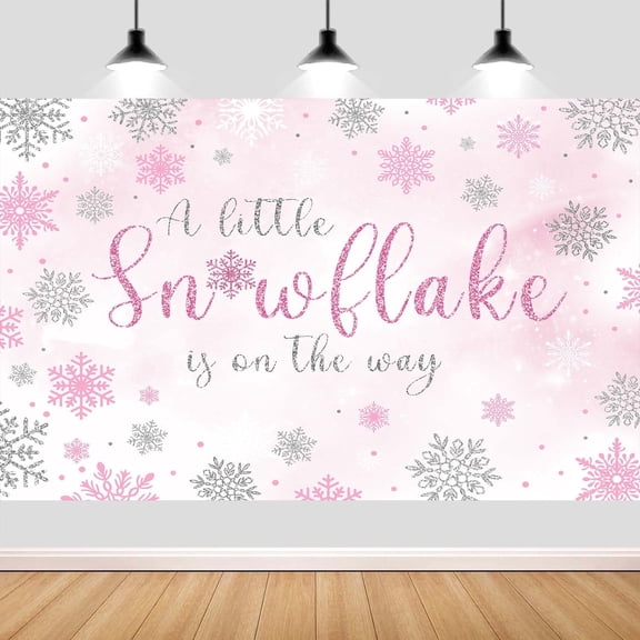 7x5ft Winter Snowflake Baby Shower Backdrop, Winter Pink Silver Snowflake Wonderland Background Backdrop Banner for Girls Baby Shower Party Decorations Snow Landscape Indoor Photo Booth Props