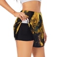 thumbnail image 3 of Lsque Elegant Gold Leaf Peacock Printed Women's Running Shorts with Liner Pockets,Elastic Quick Dry Workout Athletic Gym Yoga Shorts,Womens High Waist Shorts-XX-Large, 3 of 9