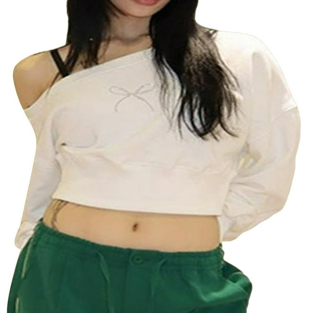 MesaSe Ladies‘ Off Shoulder Rhinestone Pullovers with Long Sleeves