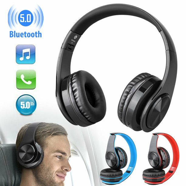 Wireless OverEar Headset with Mic, On Ear Lightweight Foldable Wired