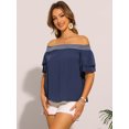 thumbnail image 2 of DARING DIVA Women's Ruffle Off Shoulder Short Sleeve Smocked Boho Blouse XS Dark Blue, 2 of 6