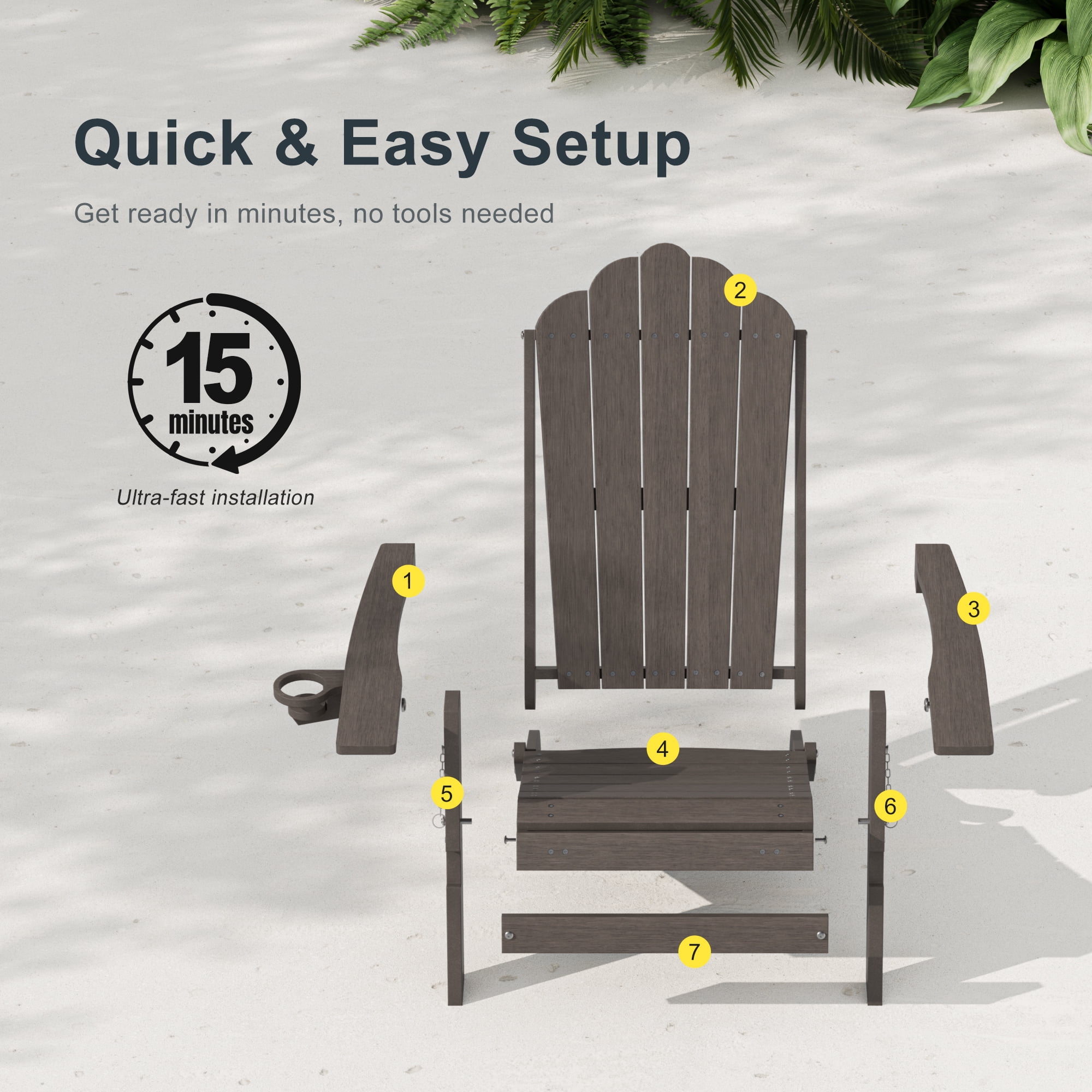 ACEGOSES Foldable Outdoor Adirondack Chairs Set of 2 with Cup Holder, 3-Position Adjustable HDPE Plastic for Patio, Fire Pit, Deck, Brown