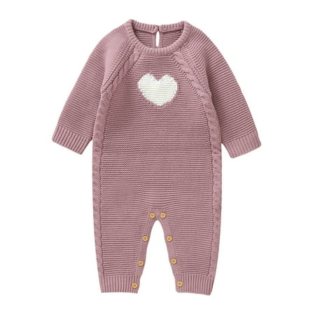 

ZHAGHMIN Toddler Girls Boys Knit Sweater Rompers Cute Ribbed Heart Pattern Long Sleeve Jumpsuit Outfits Comfy Open Back Spring Clothes Pink Size74