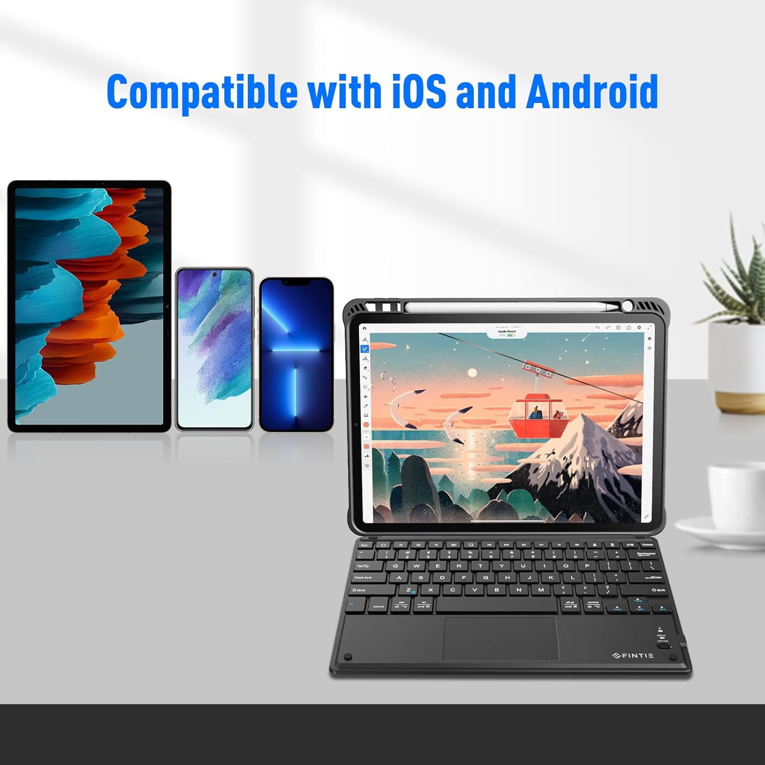 Ultrathin 4mm Wireless Bluetooth Keyboard with Built-in Multi-Touch Touchpad for iPad, iPhone, Samsung Galaxy, Nexus, Microsoft Surface, HP and Other Bluetooth Devices [Retail Packaging]