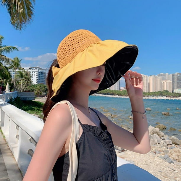 Tongliya Summer Japanese fisherman hat cover face bow basin hat ladies  Korean version tide sunshade sunscreen empty top hat sun hat khaki-M  standard