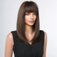 thumbnail image 3 of Peluca de cabello Natural con flequillo para mujer, medio y largo pelo sintético, liso, marrón y negro, resistente al calor, ideal para fiesta y Cosplay, 3 of 4