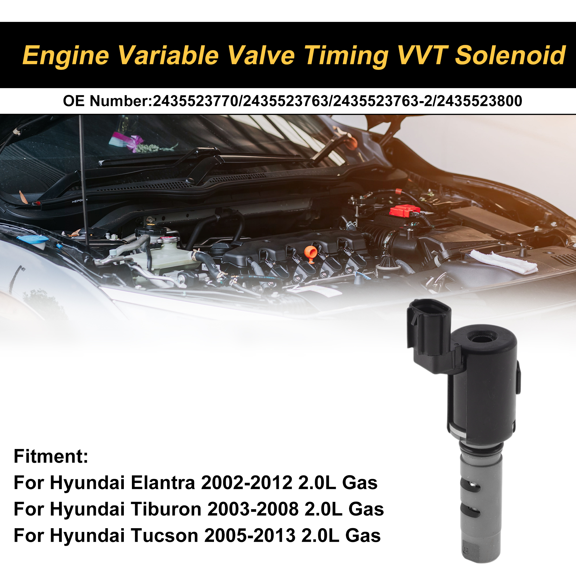 Unique Bargains Engine Variable Valve Timing VVT Solenoid for Hyundai Elantra 2002-2012 2.0L Gas Engine Camshaft Oil Control Valve No.2435523770/2435523763