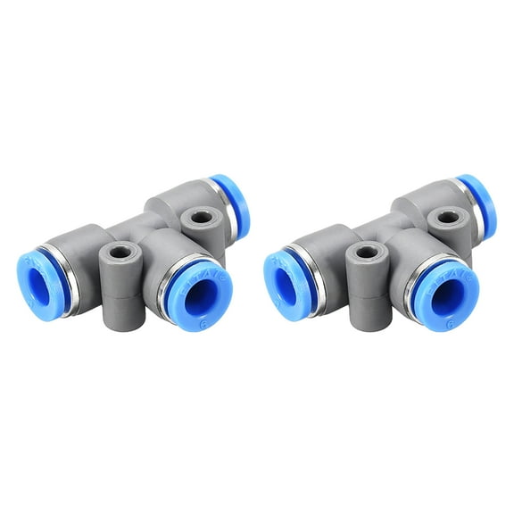 Push To Connect Air Fittings Tee Tube Connect 6mm OD Grey Push Lock 2Pcs